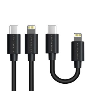 PBCOLBK Powerology Data Sync and Charging USB C to Lightning Cable Combo