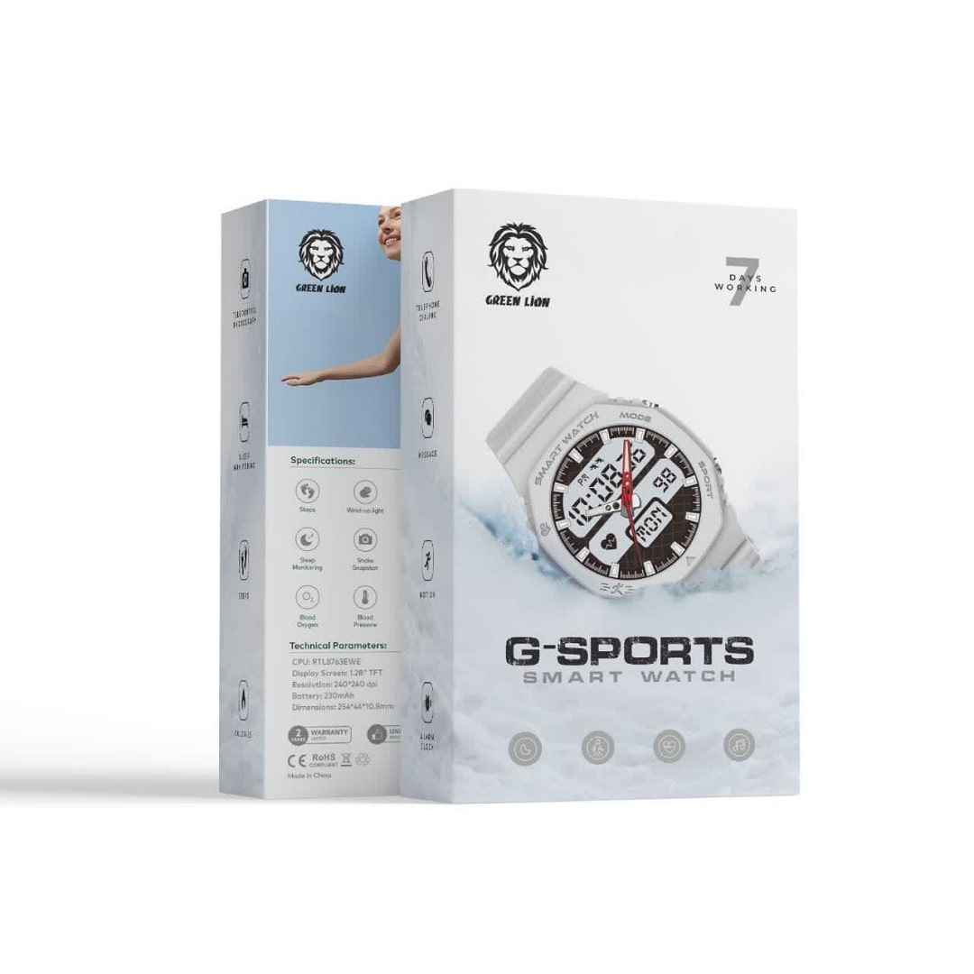 ساعت هوشمند جی اسپرتس گرین لاین بند سیلیکون سفید Green lion G-Sports